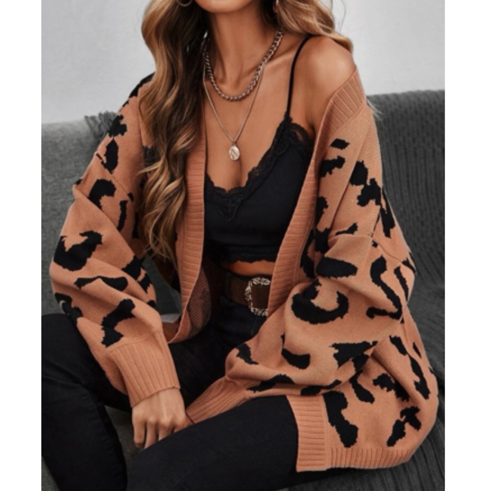 Boho leopard print open front cardigan - Picture 1 of 6